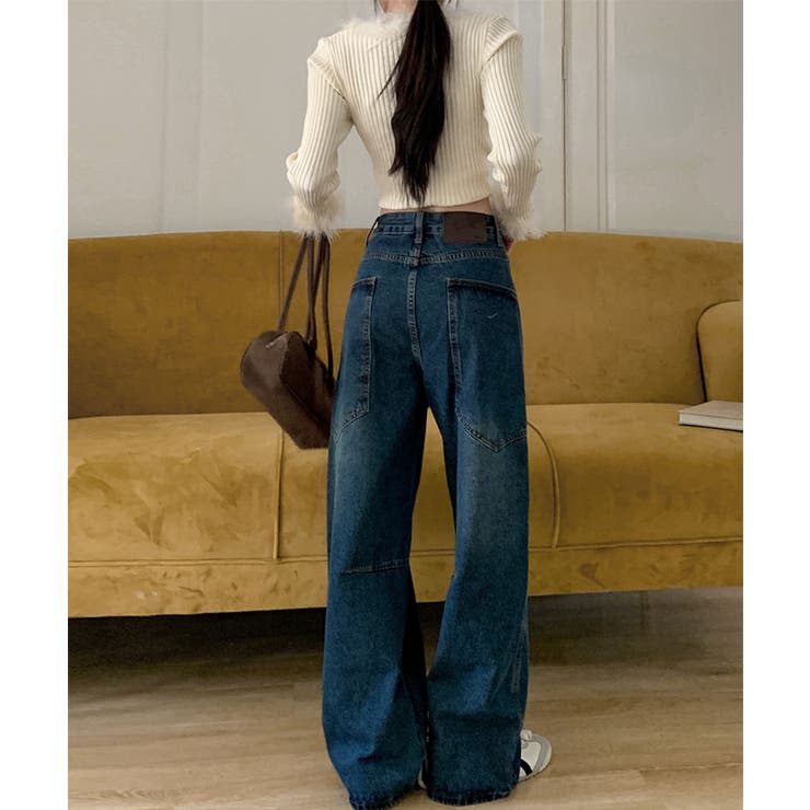 カーブライン ワイドデニムパンツ | aimoha  | 詳細画像4 