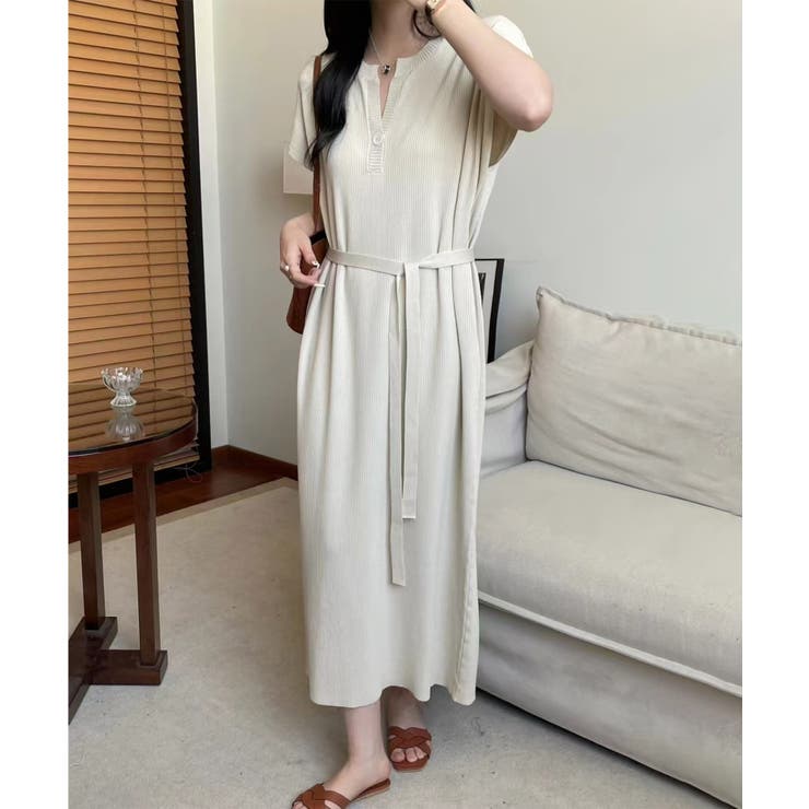 オフホワイト | ボタンデザインカジュアルワンピース | aimoha 