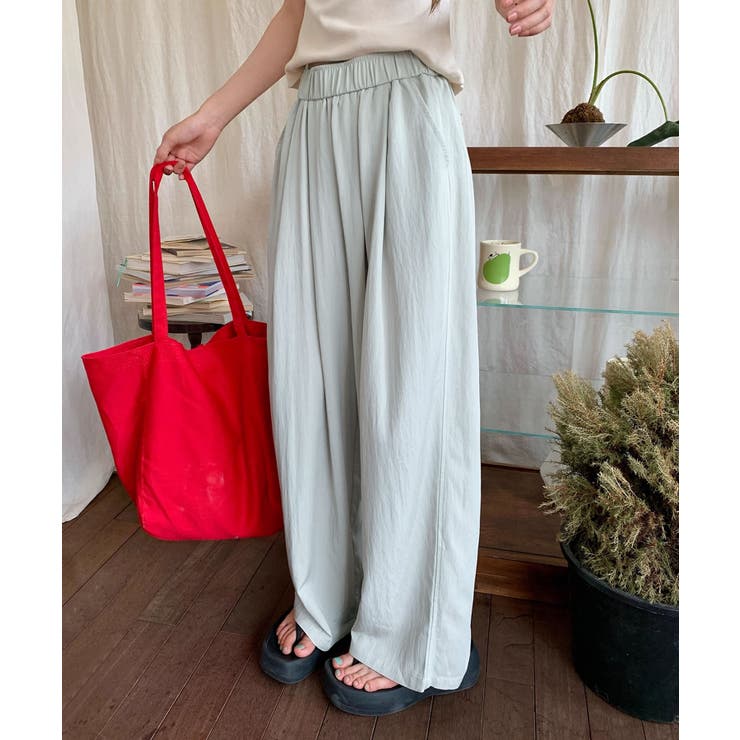 ブルー | タックギャザー ワイドリラックスパンツ | aimoha 