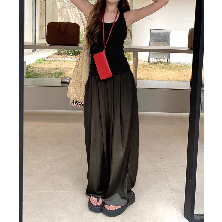 ブラック | タックギャザー ワイドリラックスパンツ | aimoha 