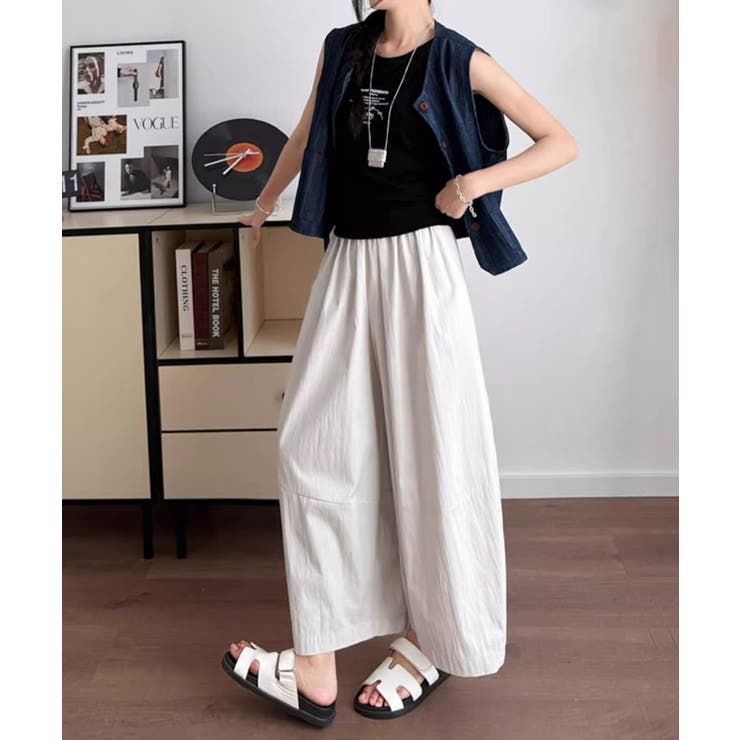 ライトベージュ | コットンボリュームワイドパンツ | aimoha 