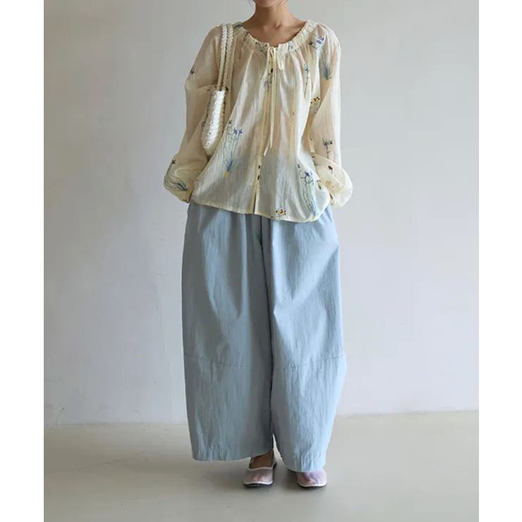 ライトブルー | コットンボリュームワイドパンツ | aimoha 