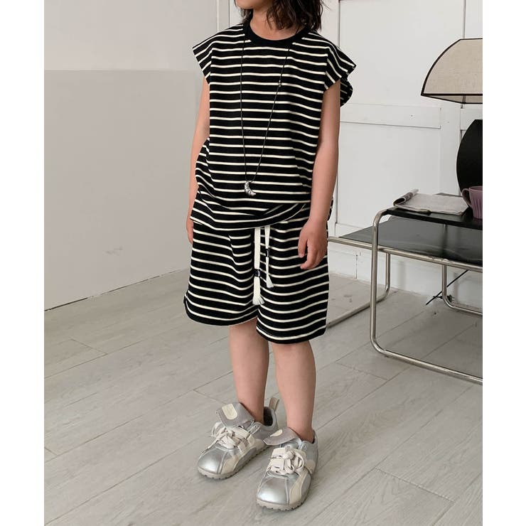 【aimoha-KIDS-】ボーダーTシャツセットアップ | aimoha kids | 詳細画像1 