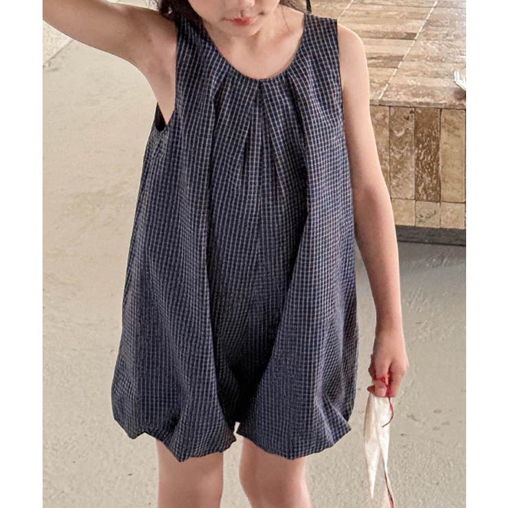 ネイビー | 【aimoha-KIDS-】ギャザー入りバルーンロンパース | aimoha kids