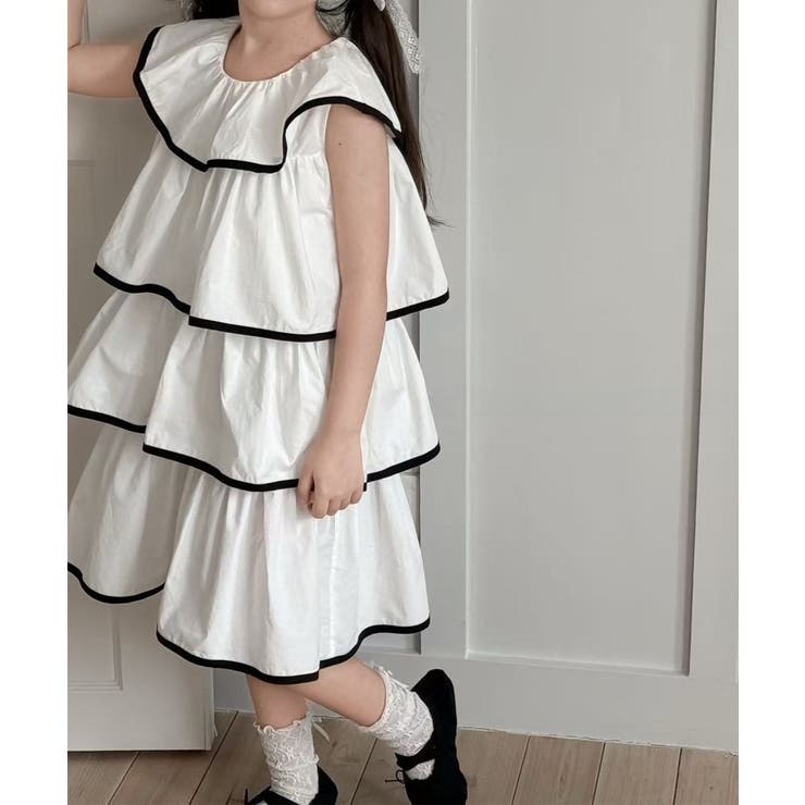 ホワイト | 【aimoha-KIDS-】フリルティアードワンピース | aimoha kids