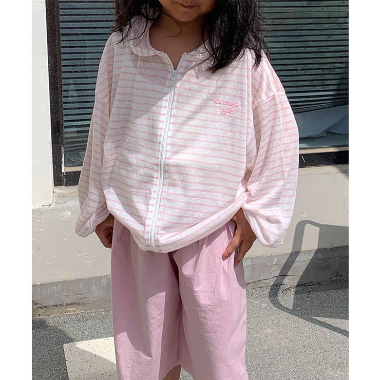 ピンク | 【aimoha-KIDS-】薄手ボーダージップアップパーカー | aimoha kids