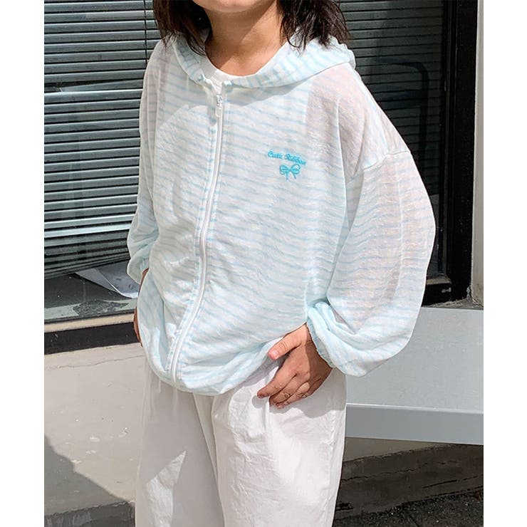 ブルー | 【aimoha-KIDS-】薄手ボーダージップアップパーカー | aimoha kids