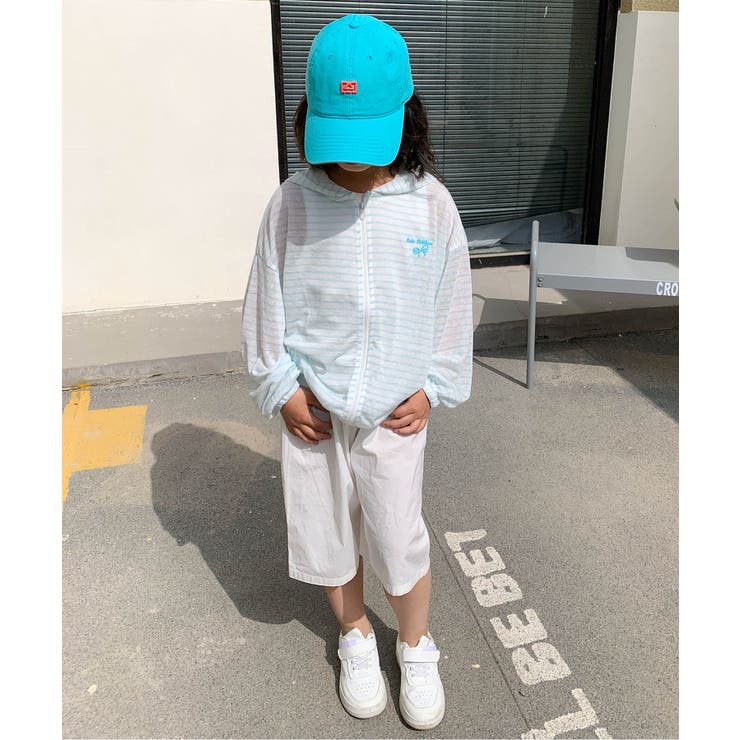 【aimoha-KIDS-】薄手ボーダージップアップパーカー | aimoha kids | 詳細画像1 