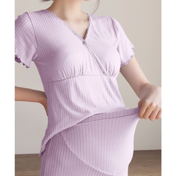 パープル | マタニティ半袖ルームウェアセット | aimoha 