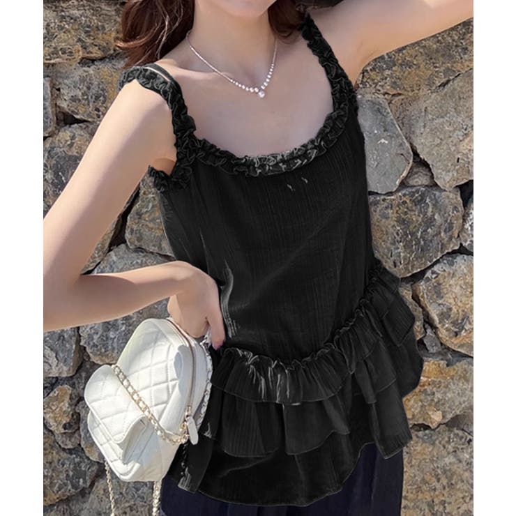 ブラック | フリルティアードキャミソール | aimoha 