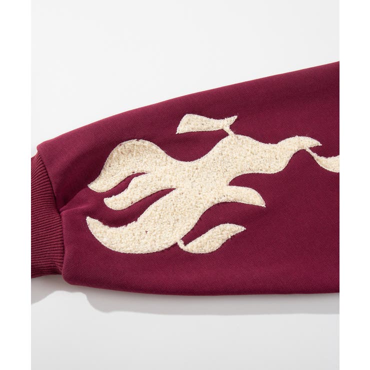 クロスと炎刺繍ジップパーカー ストリート系 ロンT[品番 クロスと炎刺繍ジップパーカー ストリート系 ロンT[品番