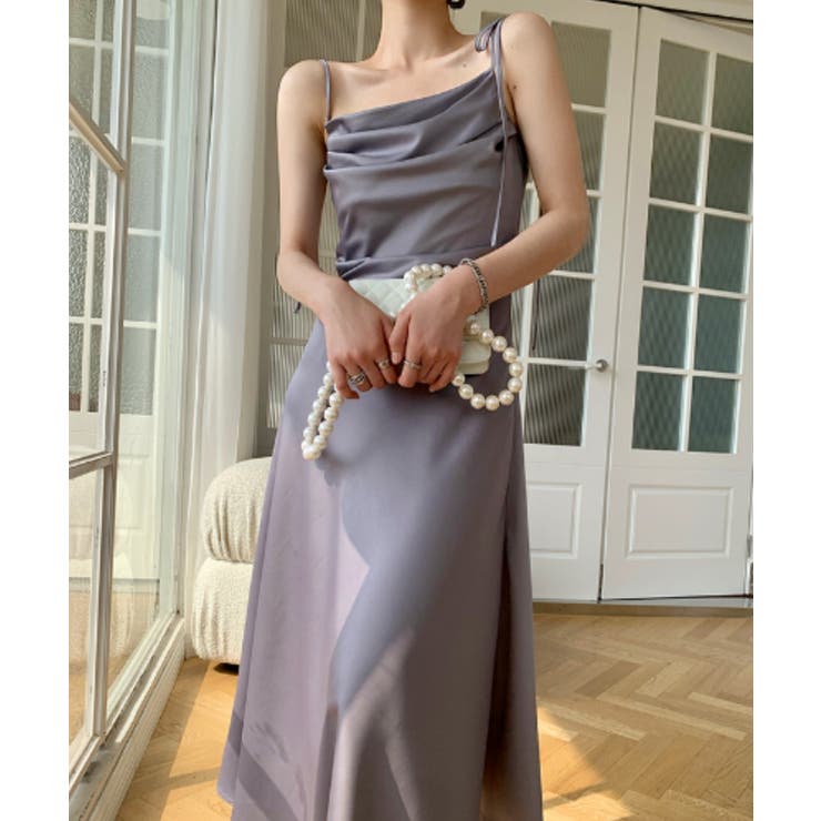 グレー | Jasmine Grandiflorum ドレープ肩紐キャミワンピース | aimoha 