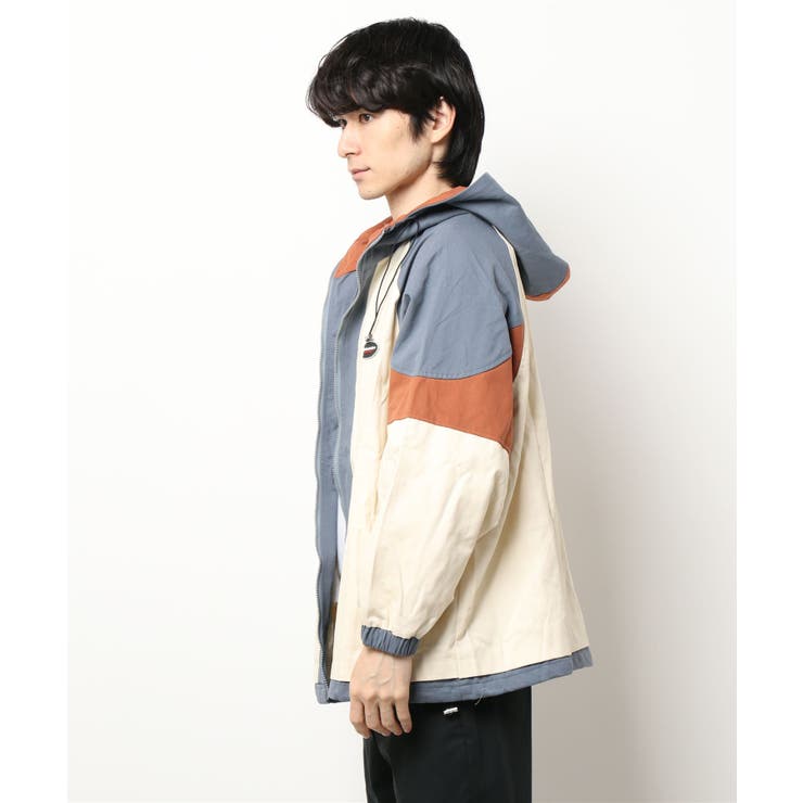 新作アメカジ配色切り替えフードパーカージャケット 韓国ファッション