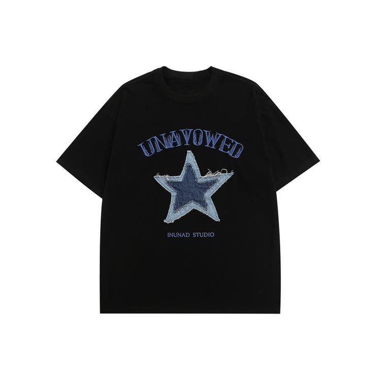 ブラック | HOOK Tシャツ アメカジパッチワーク半袖ビッグTEE | HOOK