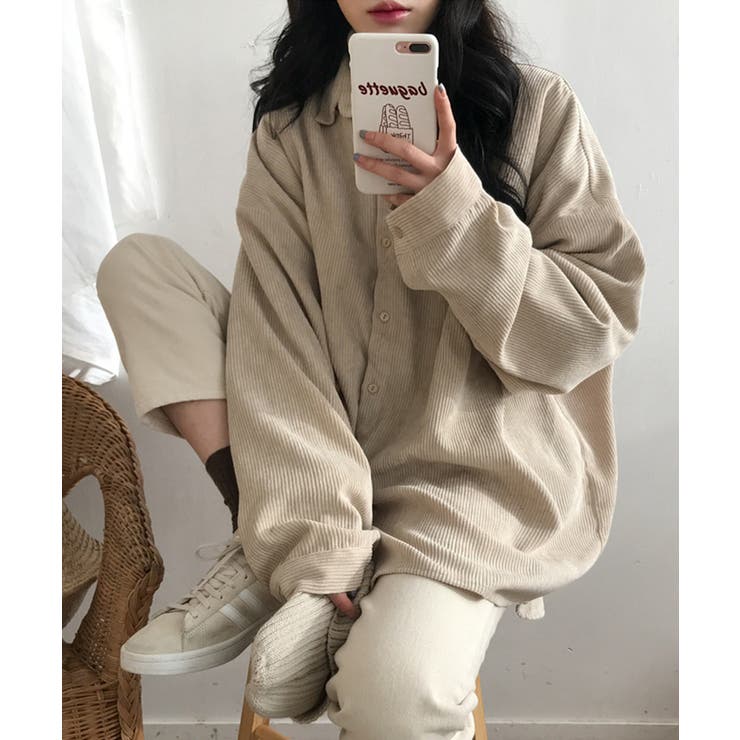 ベージュ | 新作 コーデュロイ シンプルオーバーシャツ | aimoha 