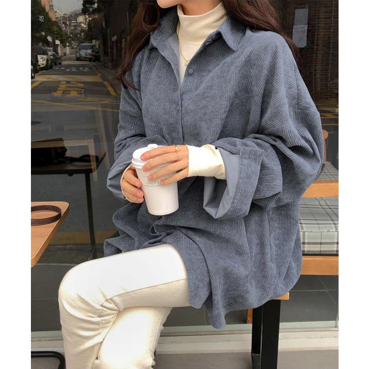 ブルー | 新作 コーデュロイ シンプルオーバーシャツ | aimoha 