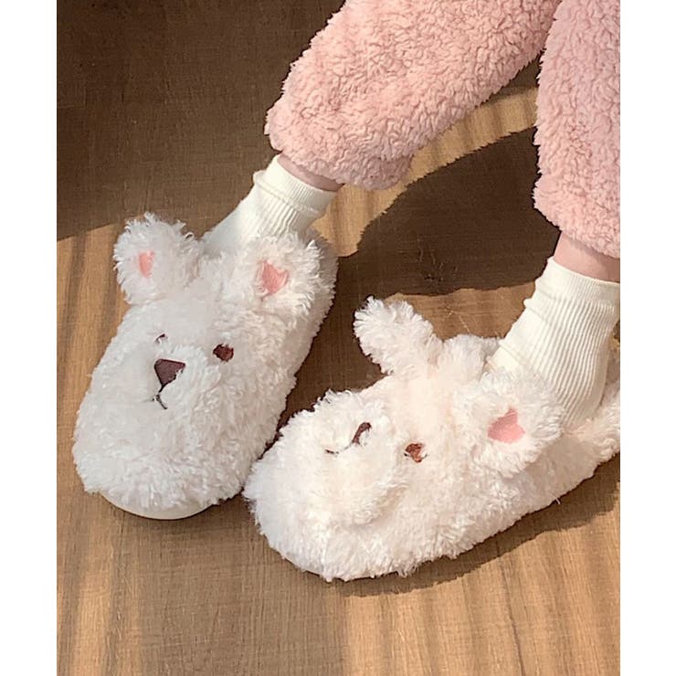 ホワイト | 子犬のフワフワモコモコぬいぐるみスリッパ ルームウェア インナー | aimoha 