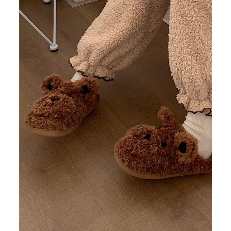 ダークブラウン | 子犬のフワフワモコモコぬいぐるみスリッパ ルームウェア インナー | aimoha 