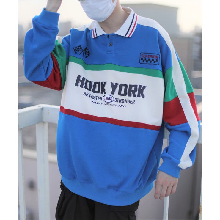 スウェット HOOK アメカジロゴプリント配色切り替えレーシングポロスウェット | HOOK | 詳細画像38 