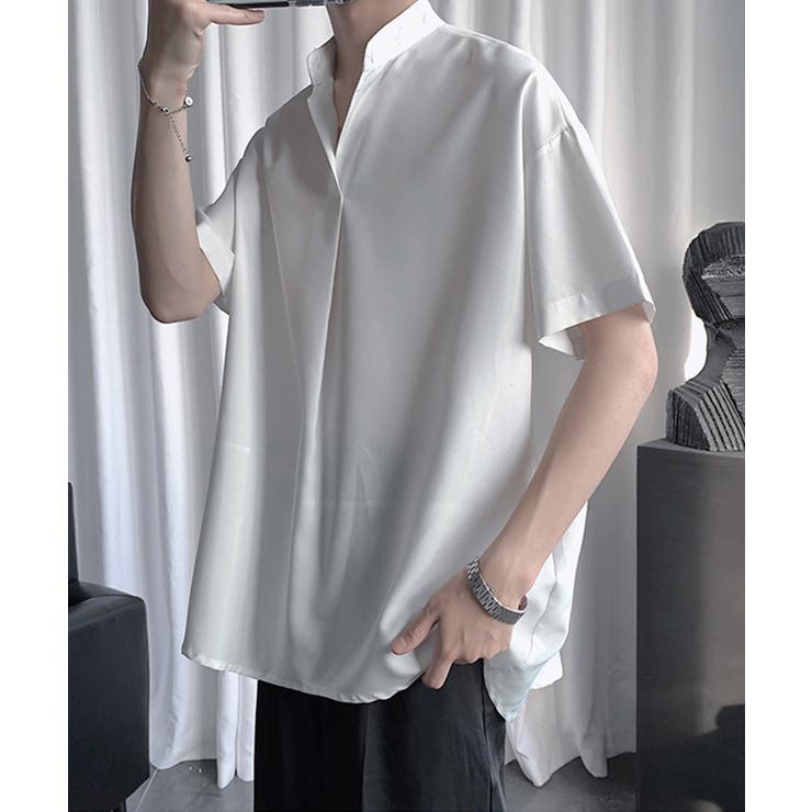 サラサラ立ち襟半袖シャツ オーバーサイズ Ｔシャツ | aimoha men | 詳細画像3 