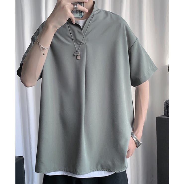 サラサラ立ち襟半袖シャツ オーバーサイズ Ｔシャツ | aimoha men | 詳細画像11 