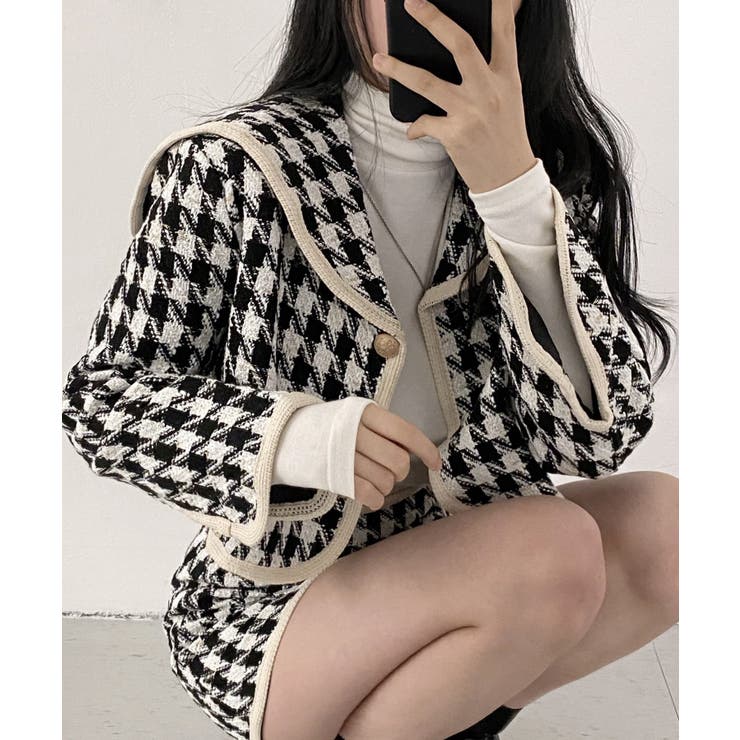 新色追加 フレンチガーリー千鳥柄ジャケット＆スカート