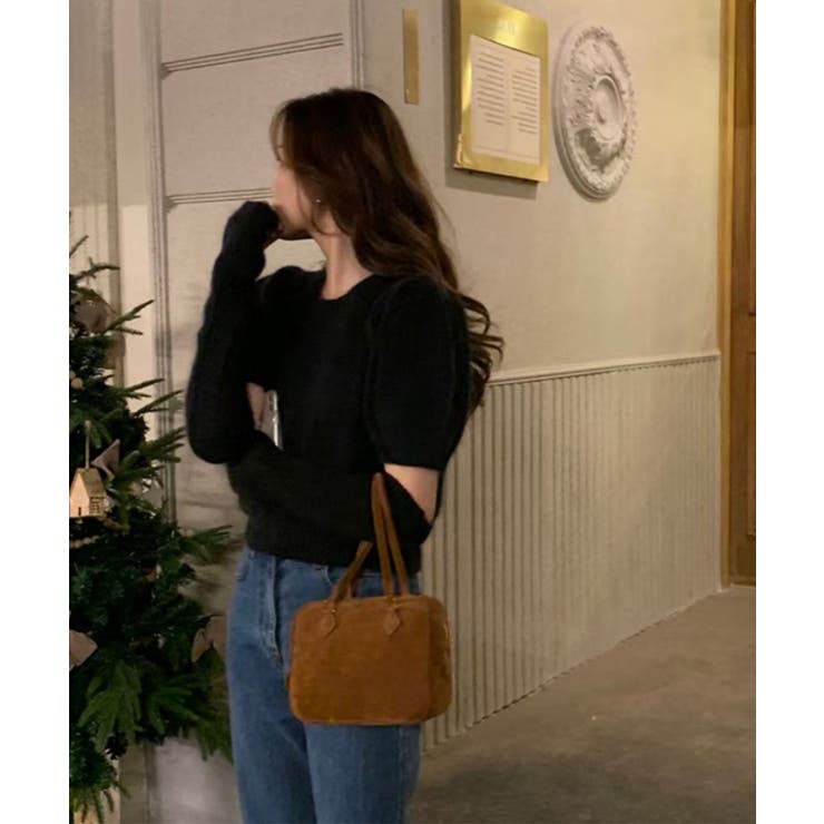 ブラック | アームウォーマー付きトップス アームウォーマーニットトップスセット | aimoha 