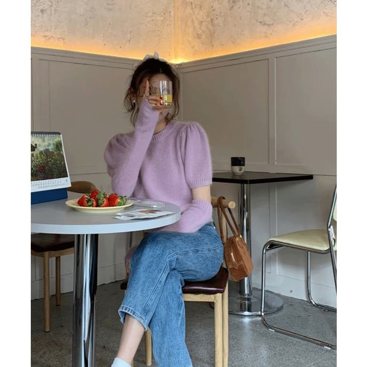 パープル | アームウォーマー付きトップス アームウォーマーニットトップスセット | aimoha 