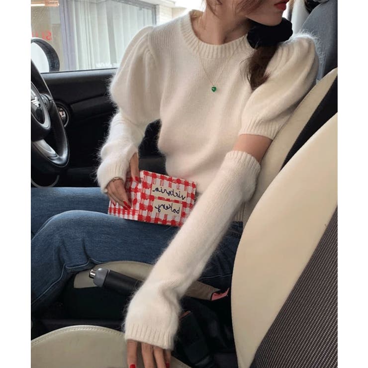 ホワイト | アームウォーマー付きトップス アームウォーマーニットトップスセット | aimoha 