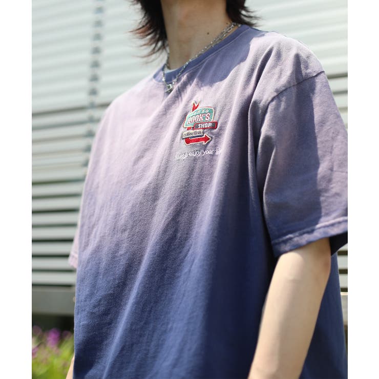 個性派グラデーション暈し染め刺繍ビッグTシャツ 韓国ファッション