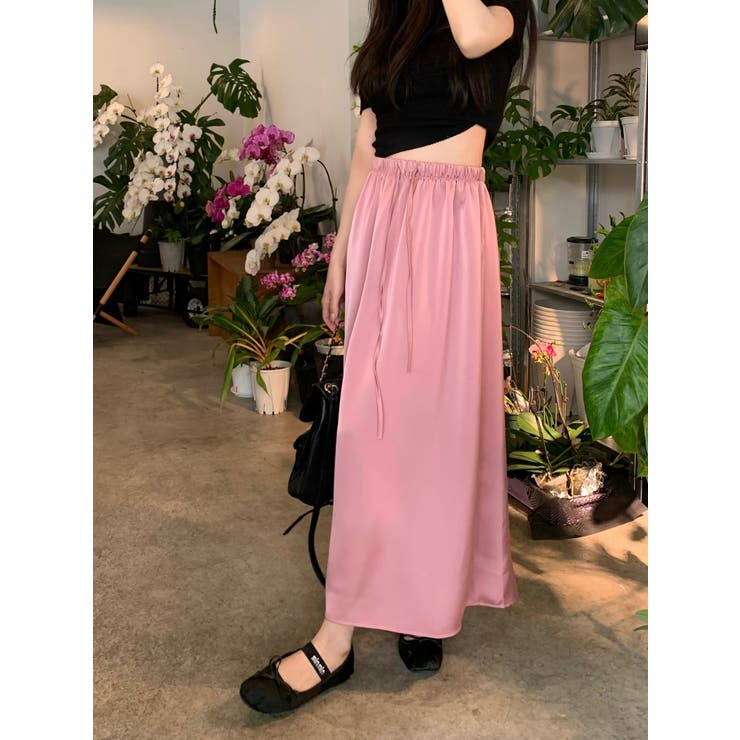 ゴム入りウエストロングスカート 韓国ファッション ハイウエスト | aimoha  | 詳細画像6 