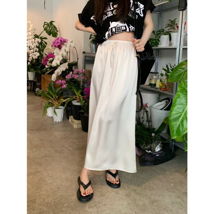 ゴム入りウエストロングスカート 韓国ファッション ハイウエスト | aimoha  | 詳細画像2 