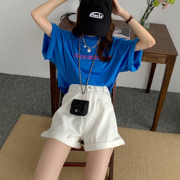 ホワイト | ハイウエストAラインデニムショーツ ショートパンツ 韓国ファッション | aimoha 