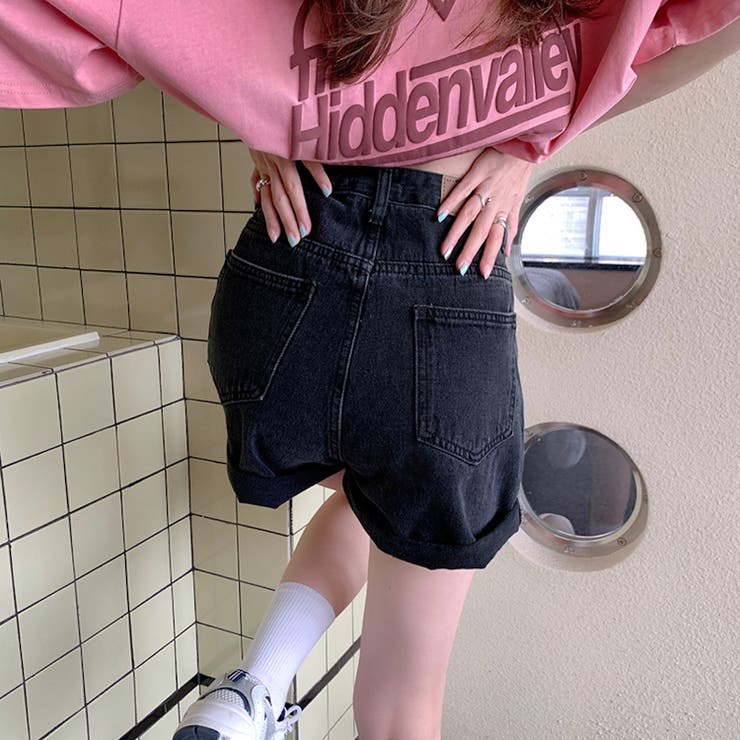 ハイウエストAラインデニムショーツ ショートパンツ 韓国ファッション | aimoha  | 詳細画像7 