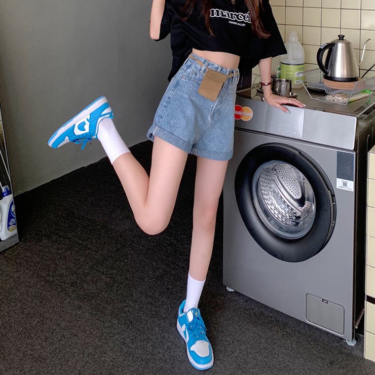 ハイウエストAラインデニムショーツ ショートパンツ 韓国ファッション | aimoha  | 詳細画像12 