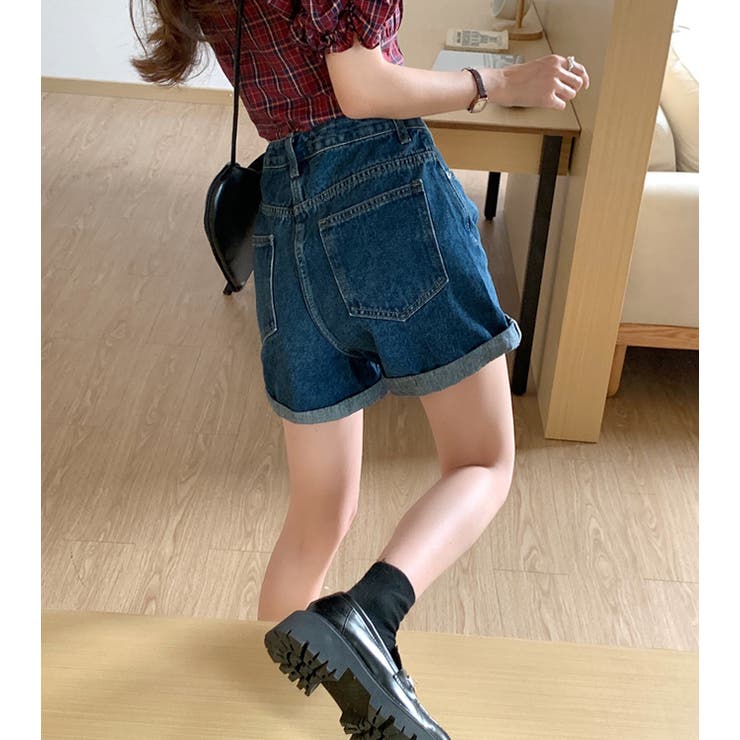 ハイウエストAラインデニムショーツ ショートパンツ 韓国ファッション | aimoha  | 詳細画像13 