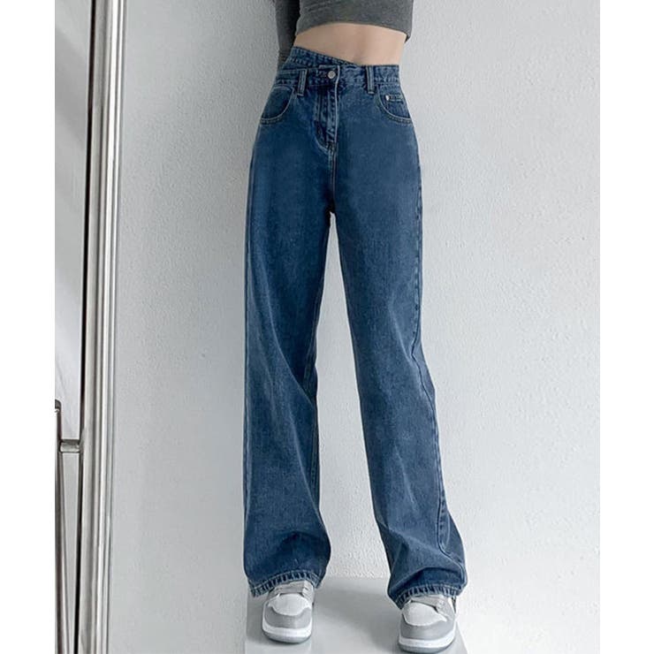 ブルー | 【Jasmine】ウエストデザインデニムパンツ Jasmine Grandifl… | aimoha 