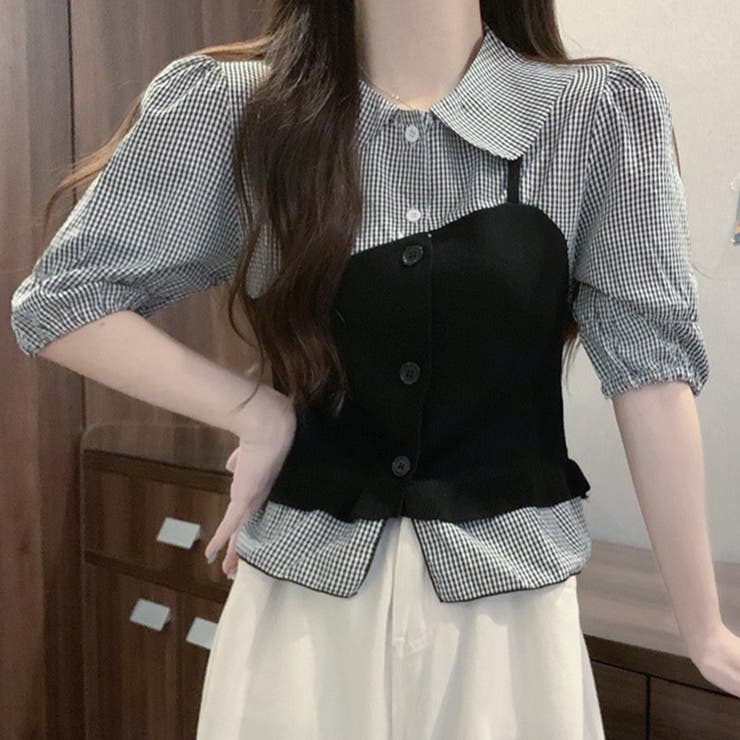 【Jasmine】レイヤードアシンメトリーチェックブラウス Jasmine Gr… | aimoha  | 詳細画像1 
