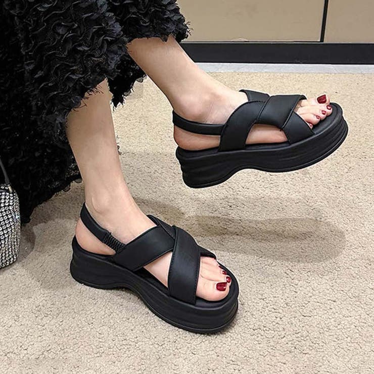【shoes 365】厚底クロスストラップサンダル | aimoha  | 詳細画像1 