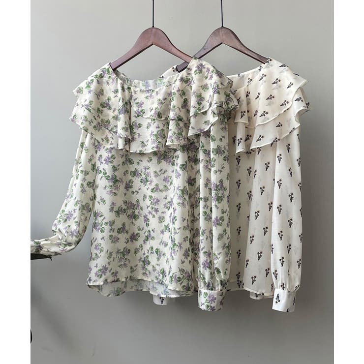 花柄 フリル衿ブラウス 韓国ファッション | aimoha  | 詳細画像5 