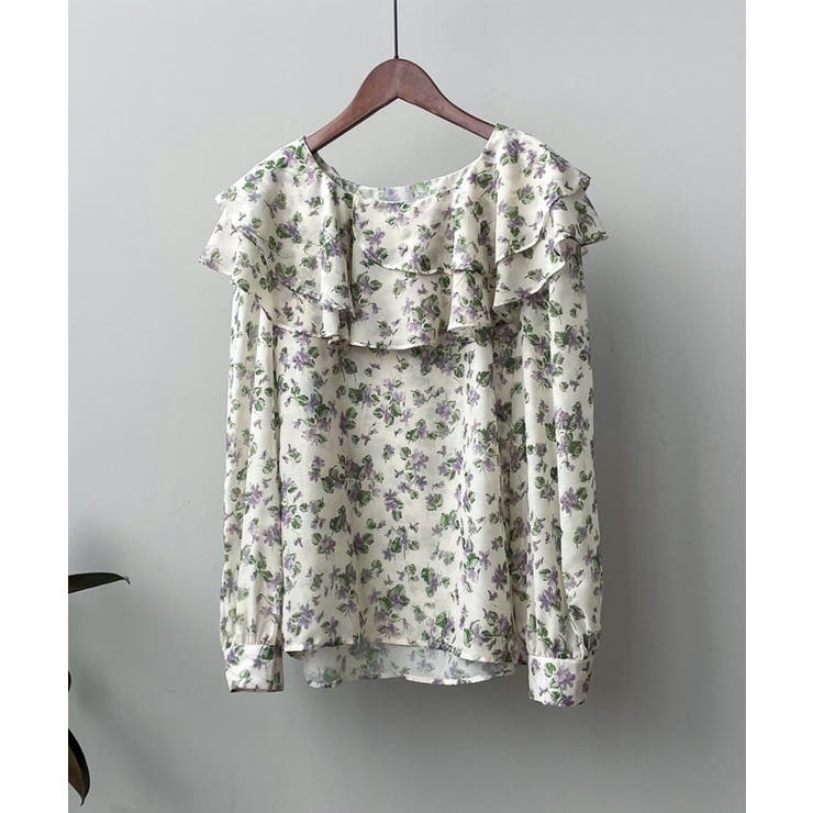 花柄 フリル衿ブラウス 韓国ファッション | aimoha  | 詳細画像7 