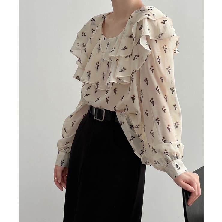 花柄 フリル衿ブラウス 韓国ファッション | aimoha  | 詳細画像11 