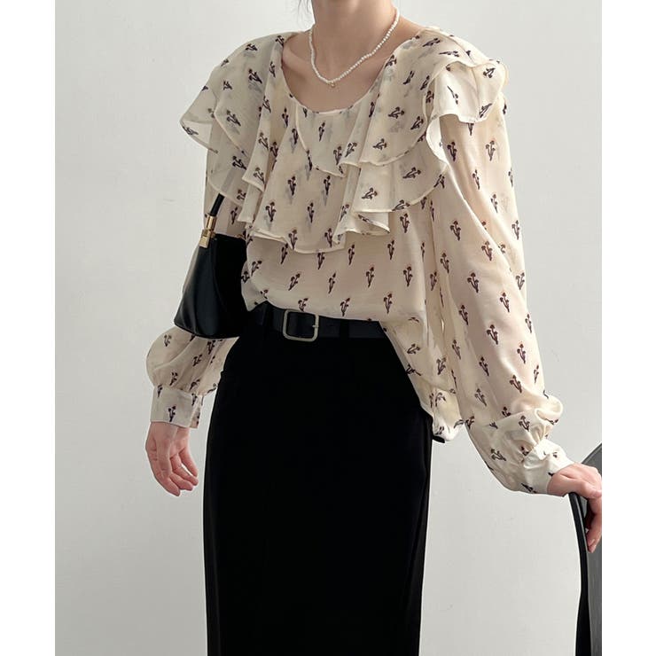 花柄 フリル衿ブラウス 韓国ファッション | aimoha  | 詳細画像12 
