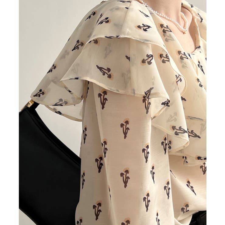 花柄 フリル衿ブラウス 韓国ファッション | aimoha  | 詳細画像13 