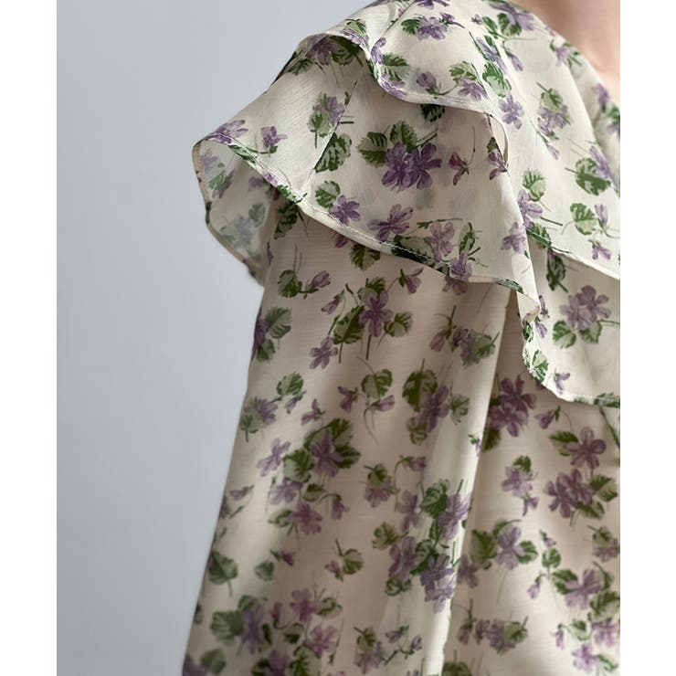 花柄 フリル衿ブラウス 韓国ファッション | aimoha  | 詳細画像2 