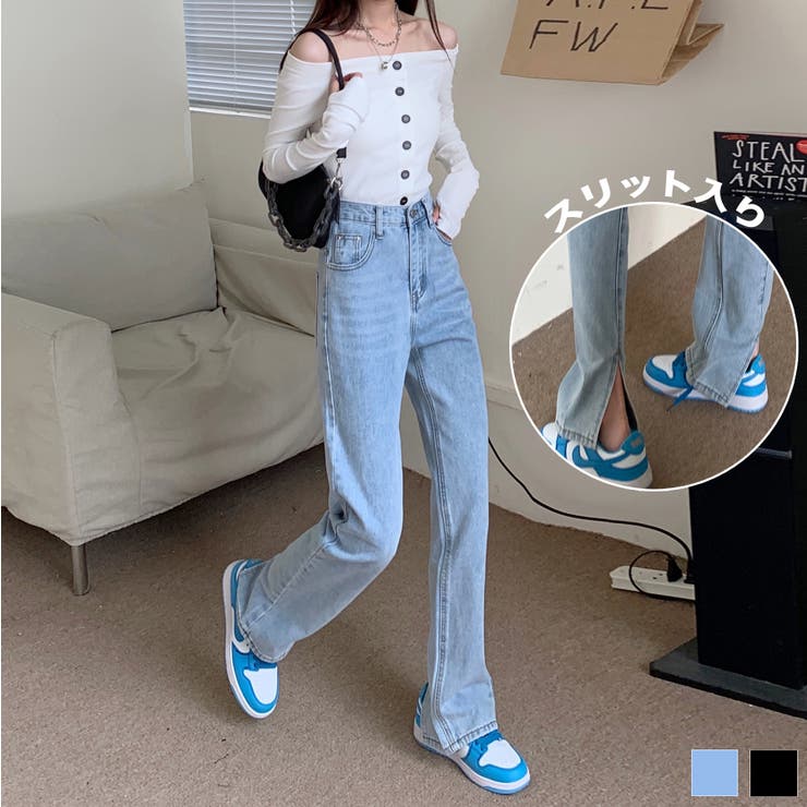 スリット入りデニムパンツ 韓国ファッション ワンピース | aimoha  | 詳細画像15 