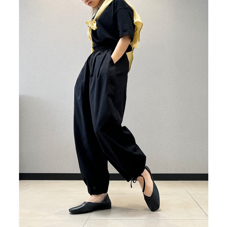 ブラック | ゆったりタック入りワイドパンツ リラックスパンツ ワイドパンツ | aimoha 