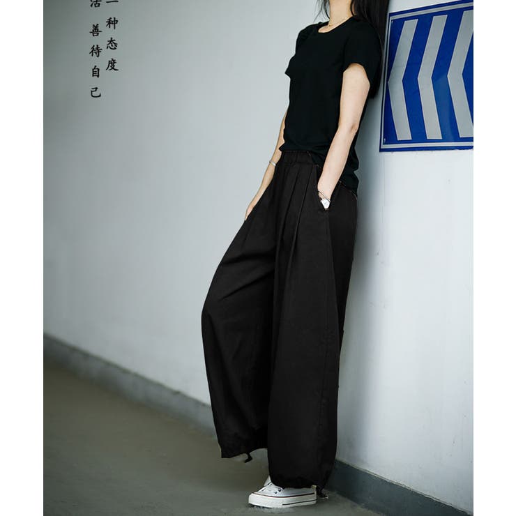 ゆったりタック入りワイドパンツ リラックスパンツ ワイドパンツ | aimoha  | 詳細画像15 