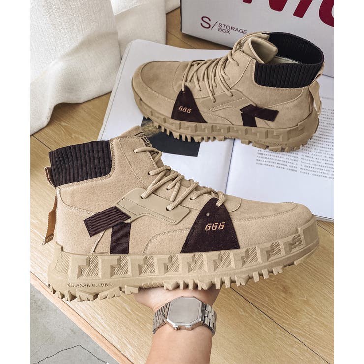 ハイソール厚底レースアップハイカットスニーカー メンズ