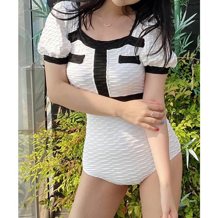 【Jasmine】モノトーン半袖スイムウェア 韓国ファッション ワンピース | aimoha  | 詳細画像10 